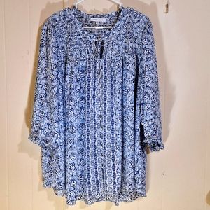 Plus Size 3X Tunic Rose & Olive Lightweight Smocking Covered Buttons